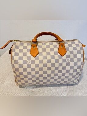Louis Vuitton Speedy 30 Damier Azur  Bag with Leather Trim